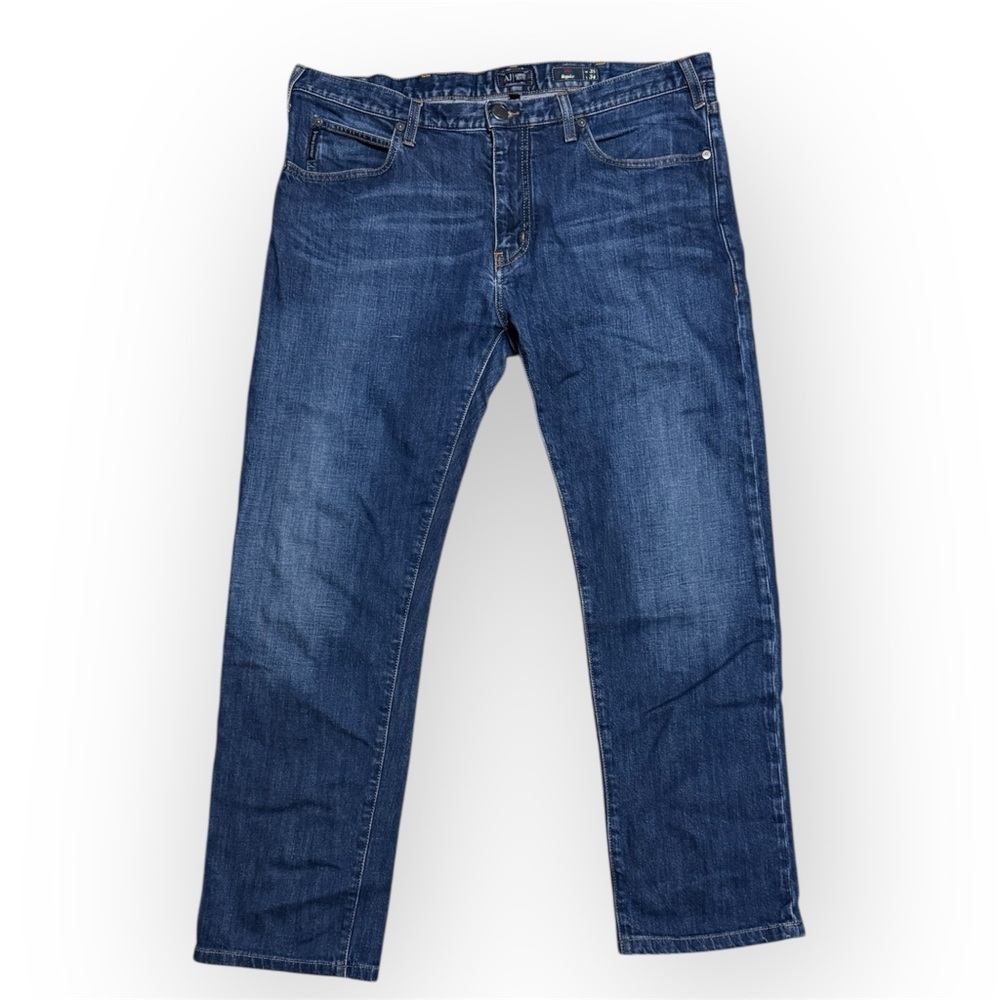 101 ARMANI JEANS Men’s J45 Regular Fit Worn-Wash Denim Jeans, Sz 38/34